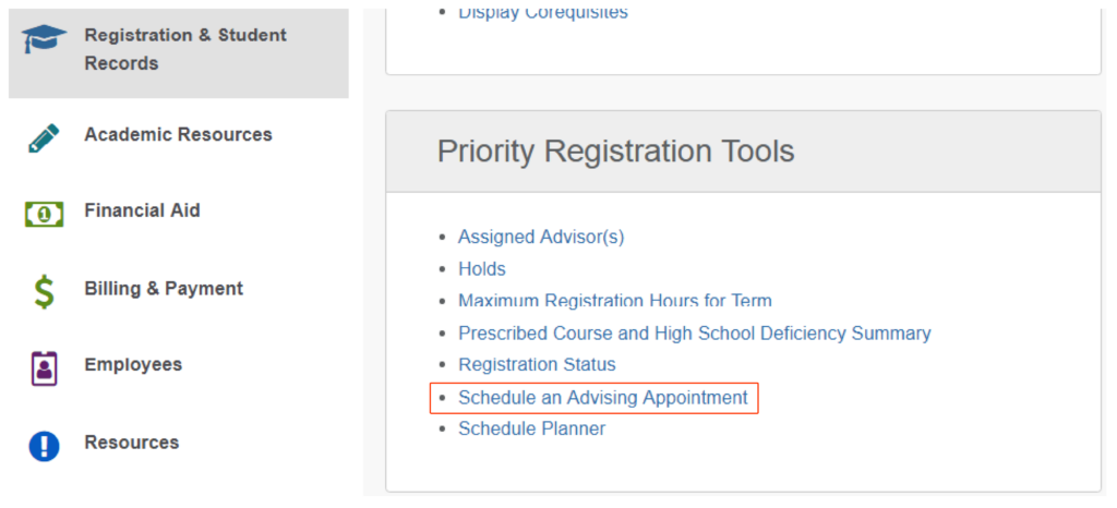 Screenshot for scheduling appointment